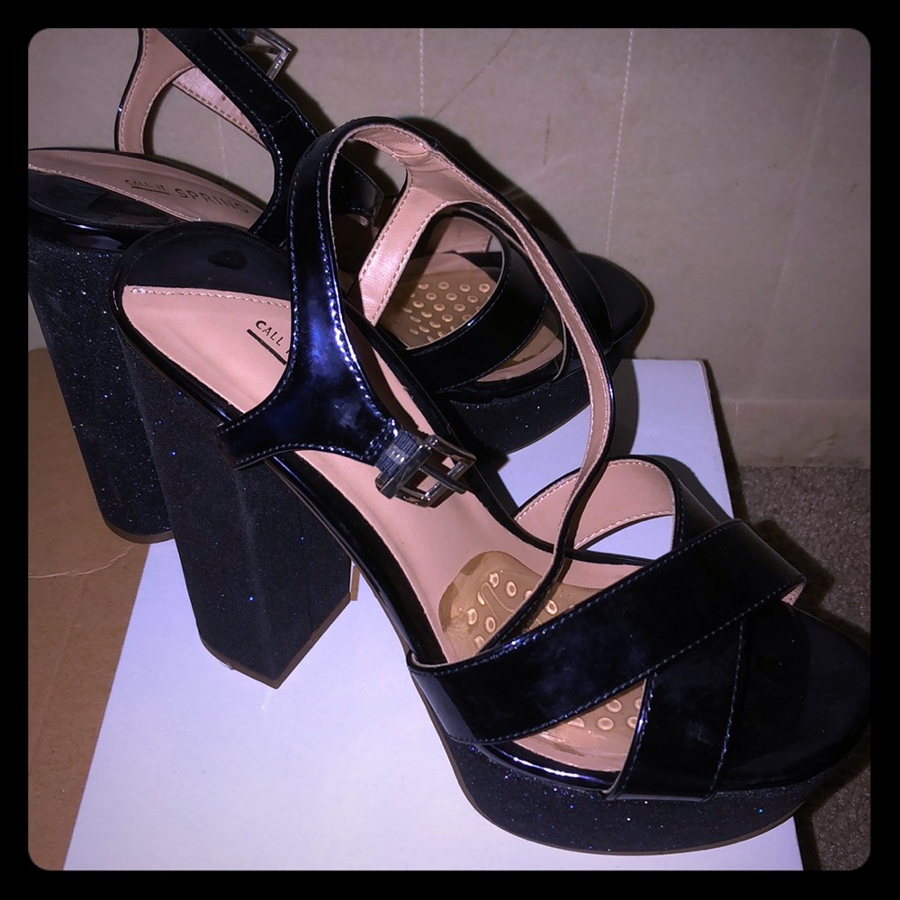 Navy blue glitter heels